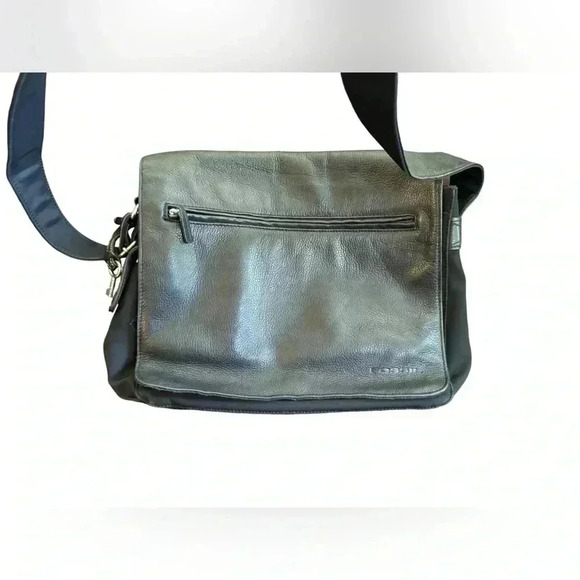 Fossil Leather Microfiber Black large Multi Pocket Shoulder Tote Messenger Bag - Picture 2 of 16